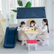Anuri (Korea) Fun Park Kid Play House Navy Blue 4 in 1 with slide basketball table and chairs baby toys