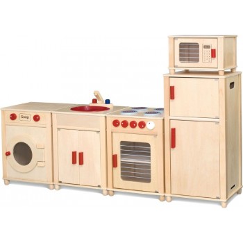 Viga Natural Kitchen Set Sink, Wasing Machine, Microware,Stove,Fridge