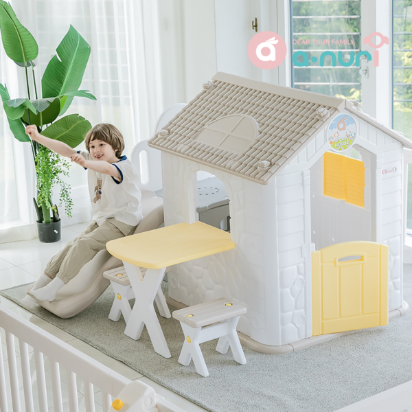 Anuri – Korea Fun Park Play House with Slide | Beige White - Image 3