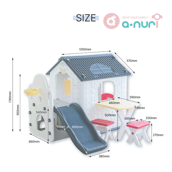 Anuri – Korea Fun Park Play House with Slide | Beige White - Image 5