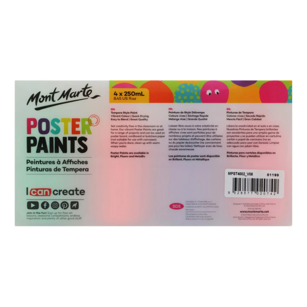 Poster Paint - Fluoro 250ml | Set of 4pcs - Image 2